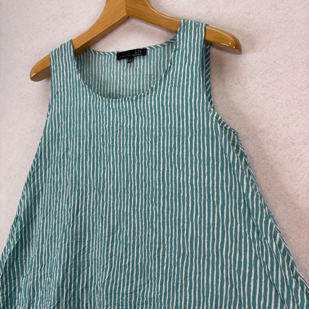 Liv By Habitat Teal Striped Crinkle Asymmetrical‎ Dress Women S Lagenlook Artsy - Picture 4 of 6